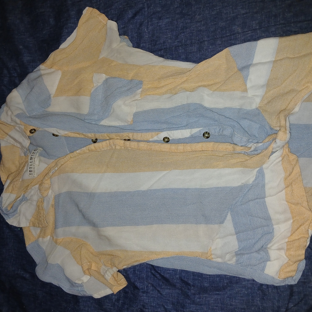Idyllwind Yellow and Blue Polo Button Down Cap Sleeve Shirt